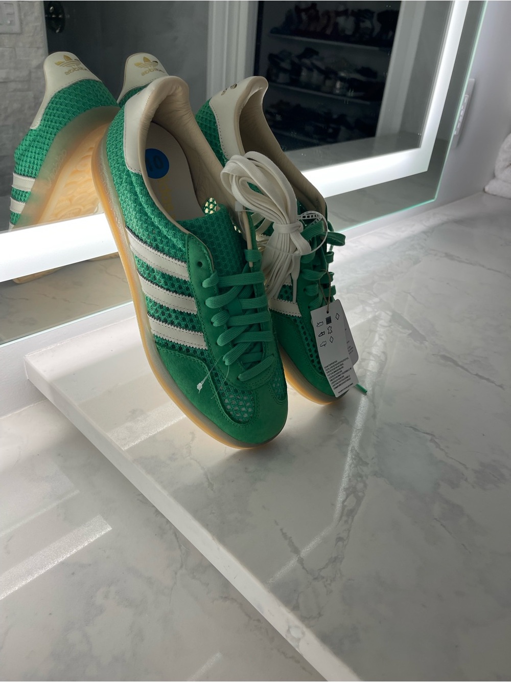 GOAT David Beckham Adidas Perfect Green Sneakers White Stripes and Gum Sole